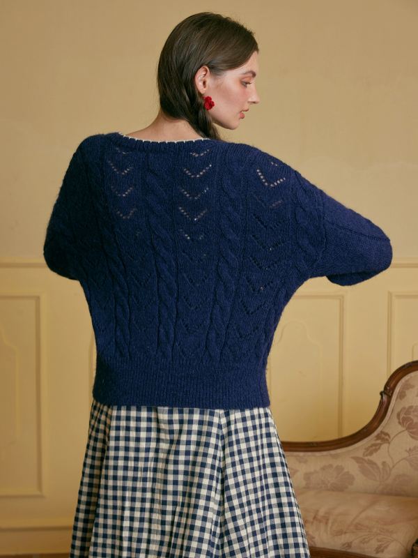 Navy Floral Wool Cardigan