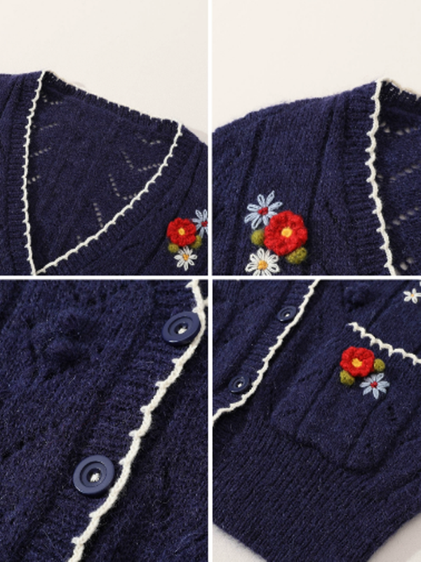 Navy Floral Wool Cardigan