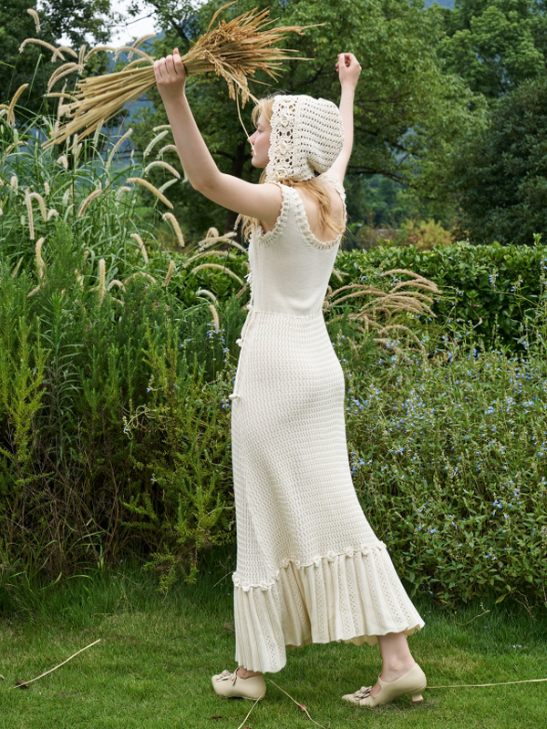 Ivory Grape-Decor Wool Dress