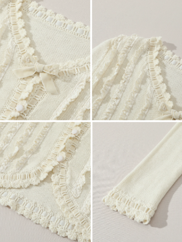 Ivory Ribboned Wool Cardigan