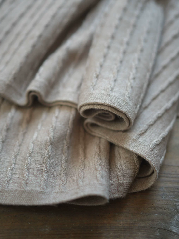 Simple Beige Pleated Wool Skirt