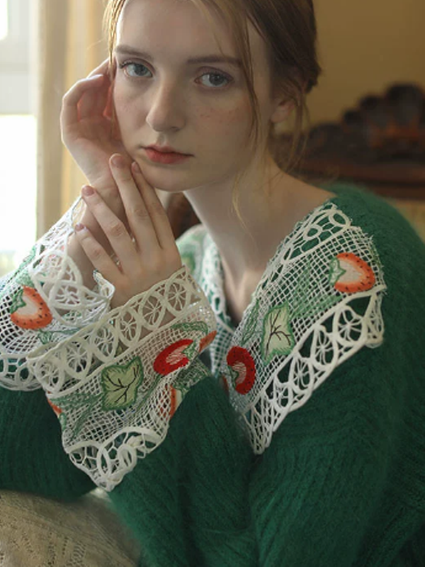 Forest Green Fruit Lace Sweater