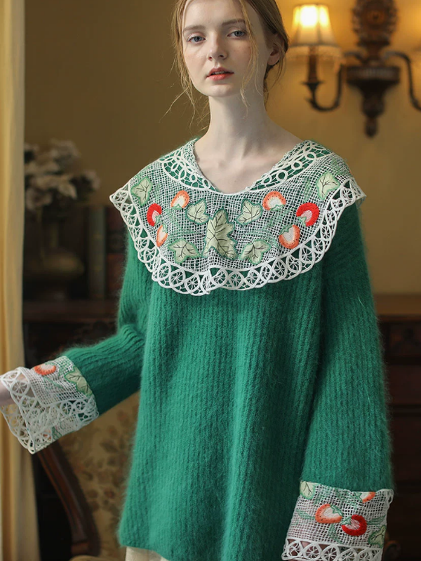 Forest Green Fruit Lace Sweater