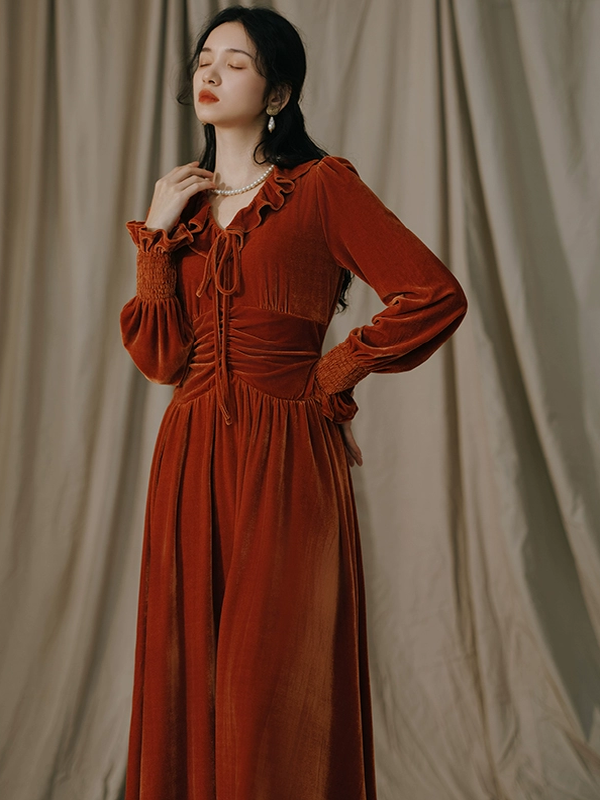 Velvet Elegance French Retro Dress