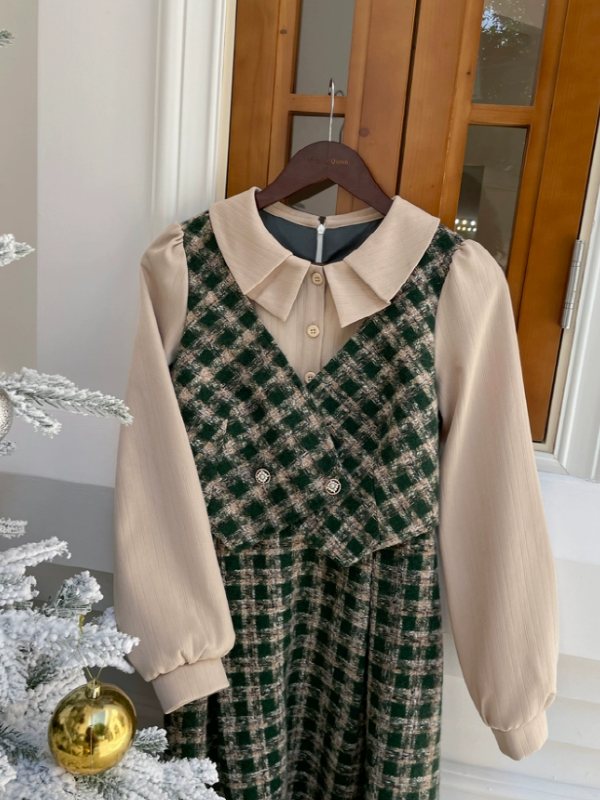 Vintage French Checkered Ensemble Dress