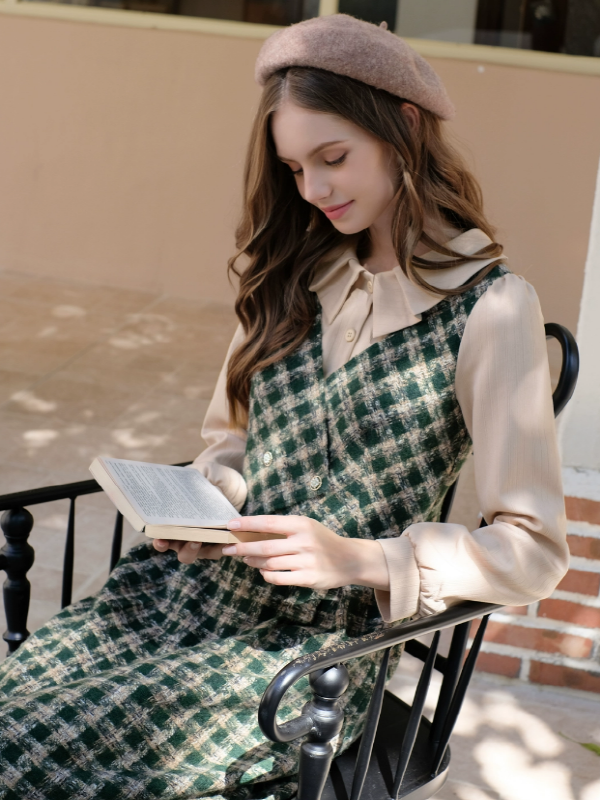 Vintage French Checkered Ensemble Dress