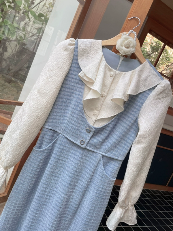 Floral Embroidered Sky-Blue Ensemble Dress