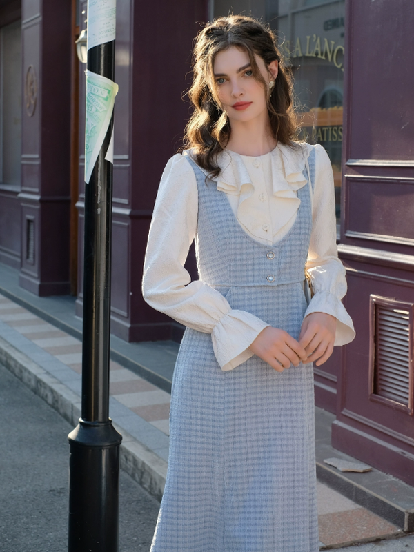 Floral Embroidered Sky-Blue Ensemble Dress