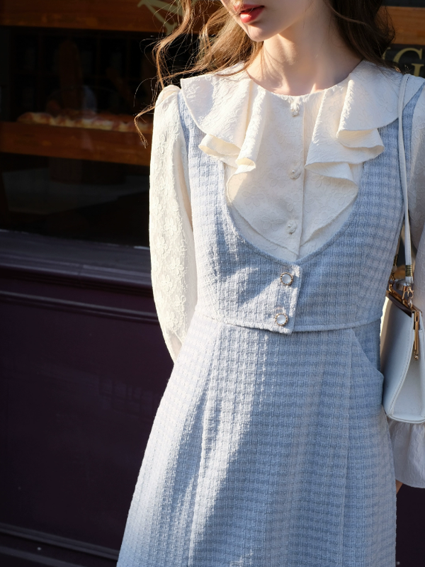Floral Embroidered Sky-Blue Ensemble Dress