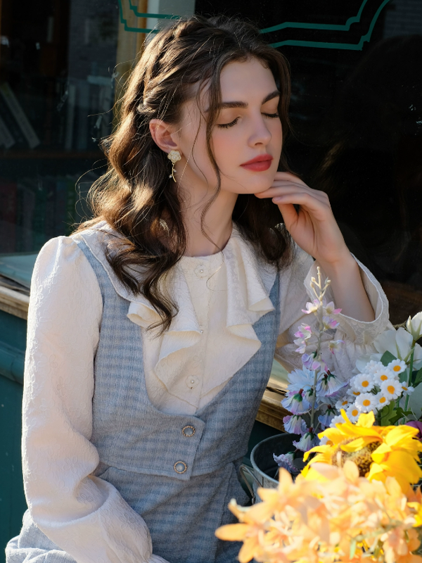 Floral Embroidered Sky-Blue Ensemble Dress