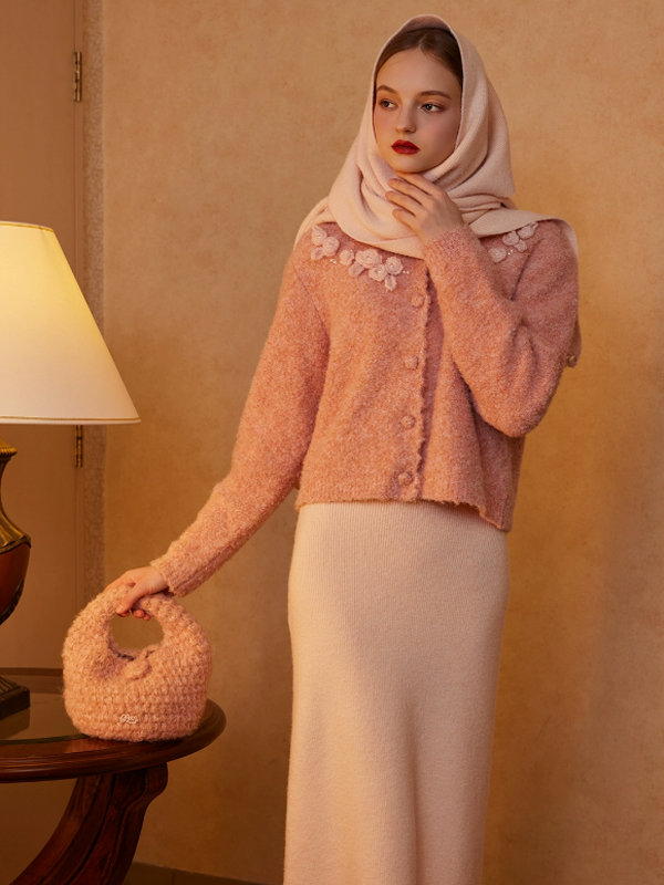 Peach Blossom Vintage Knit Cardigan