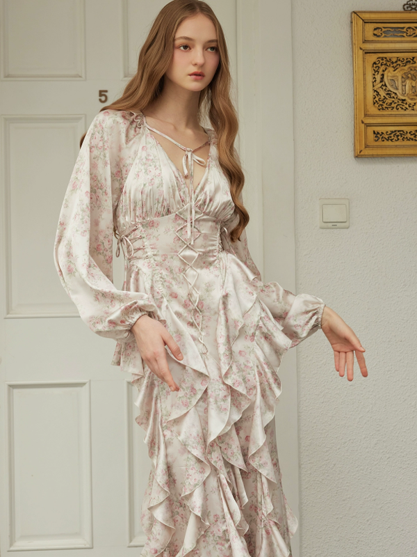 Romantic Blossom Silk Dress