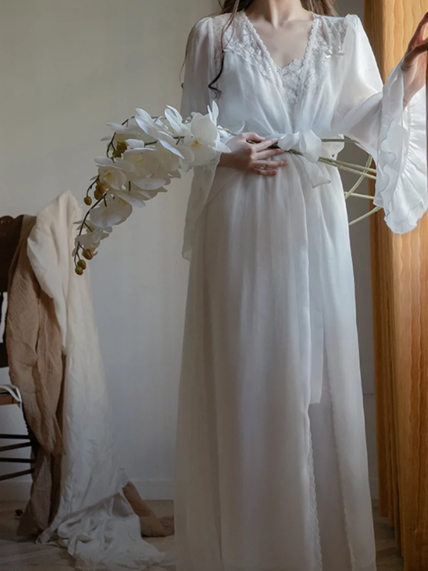 White Floral Sunrise Elegance Nightgown