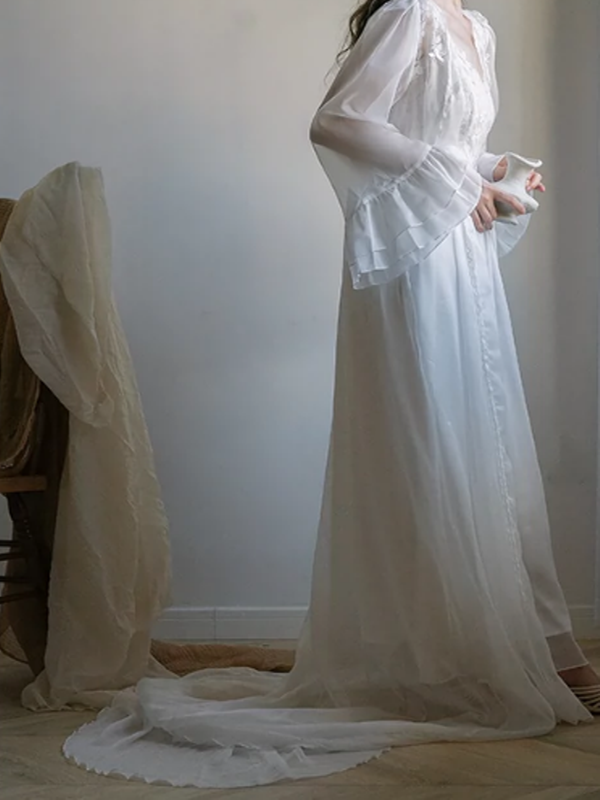 White Floral Sunrise Elegance Nightgown