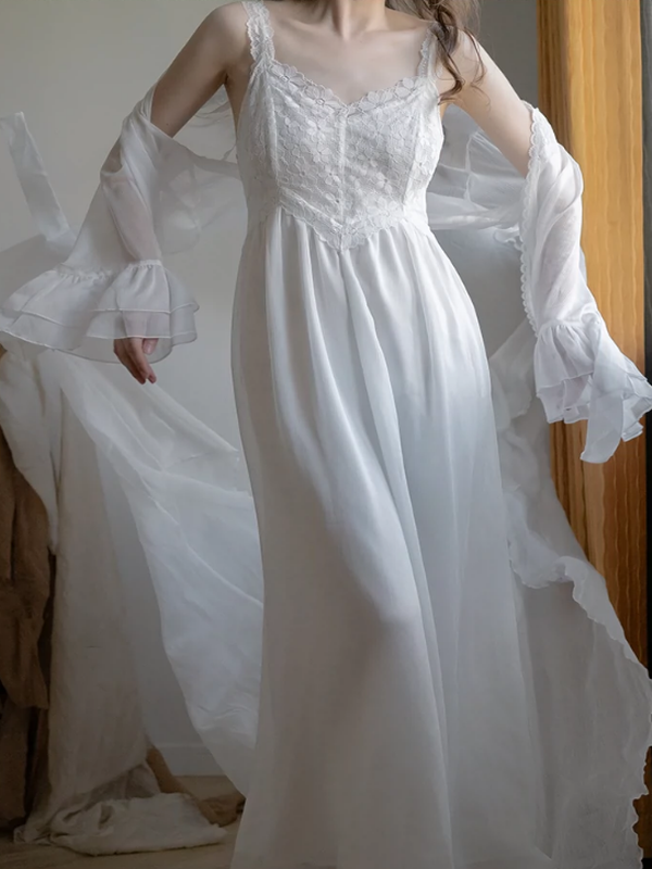White Floral Sunrise Elegance Nightgown