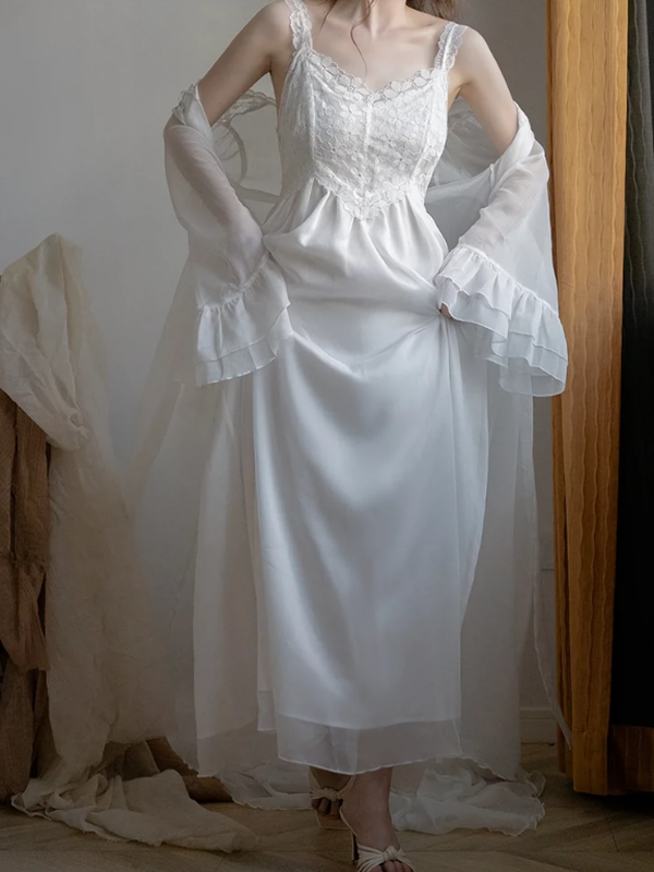 White Floral Sunrise Elegance Nightgown