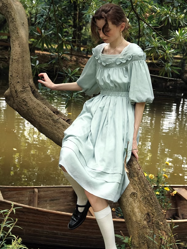 Enchanted Forest Mint Linen Dress
