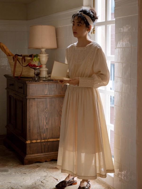 Classic Linen Blossom Embroidered Dress