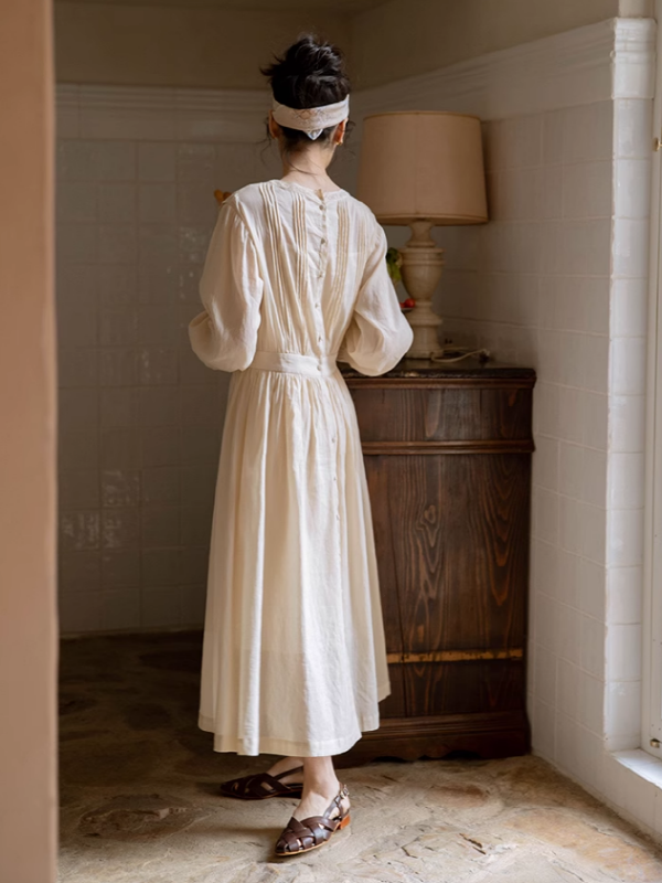 Classic Linen Blossom Embroidered Dress