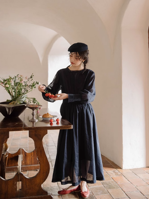 Classic Linen Blossom Embroidered Dress