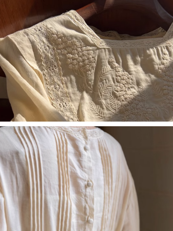 Classic Linen Blossom Embroidered Dress