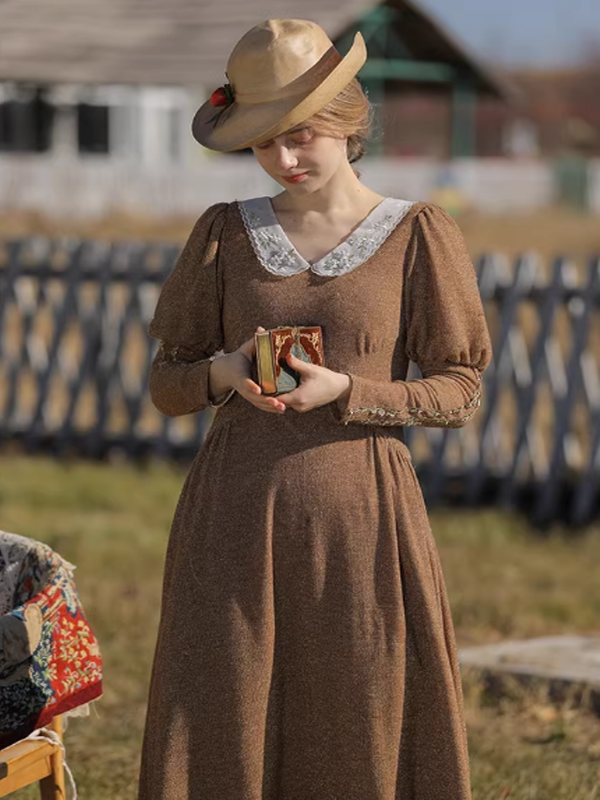 Golden Elegance Victorian Dress