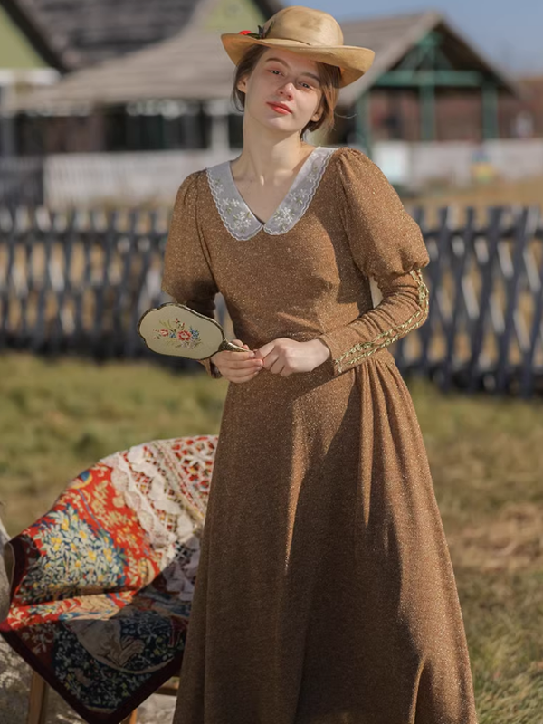Golden Elegance Victorian Dress Camel / S Golden Elegance Victorian Dress Camel / S