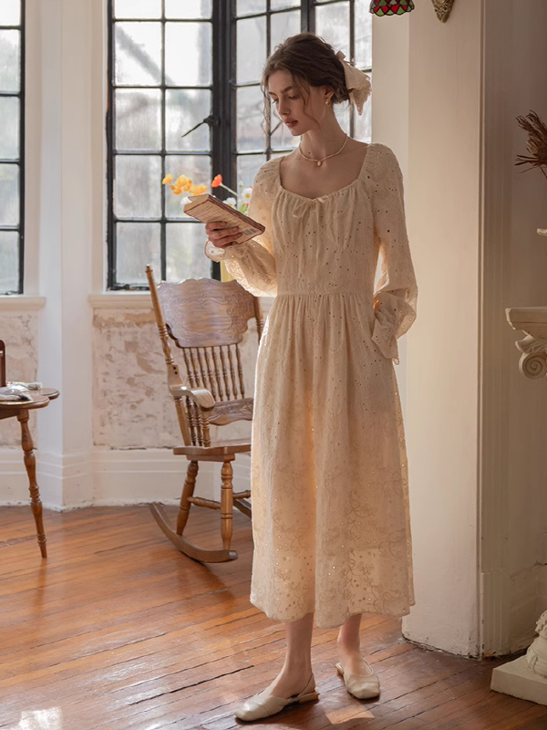 Romantic Embroidered Ivory Dress