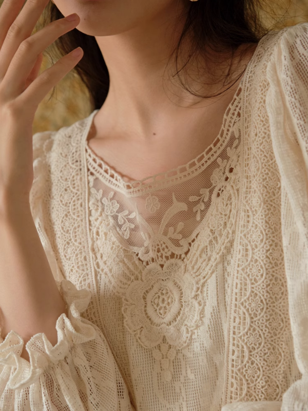Graceful Beige Lace Enchantment Dress