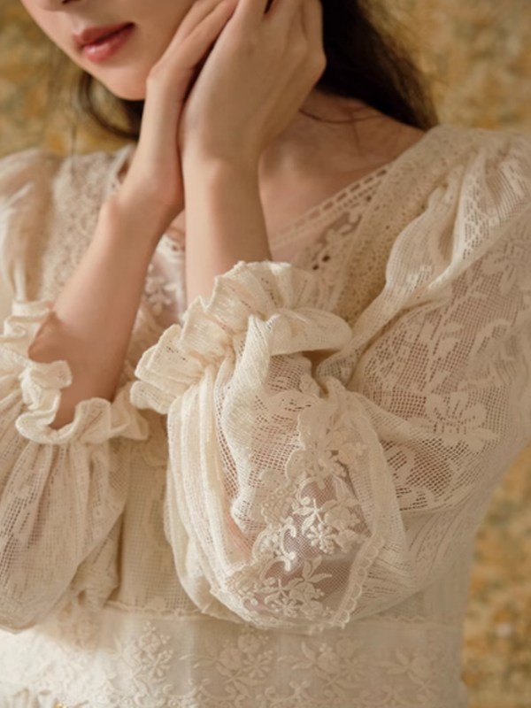 Graceful Beige Lace Enchantment Dress