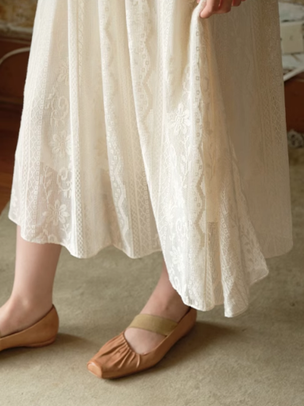 Graceful Beige Lace Enchantment Dress