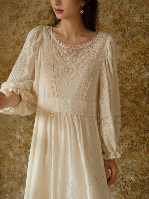 Graceful Beige Lace Enchantment Dress