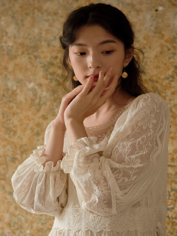Graceful Beige Lace Enchantment Dress