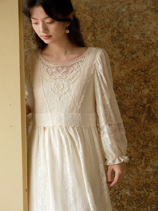 Graceful Beige Lace Enchantment Dress