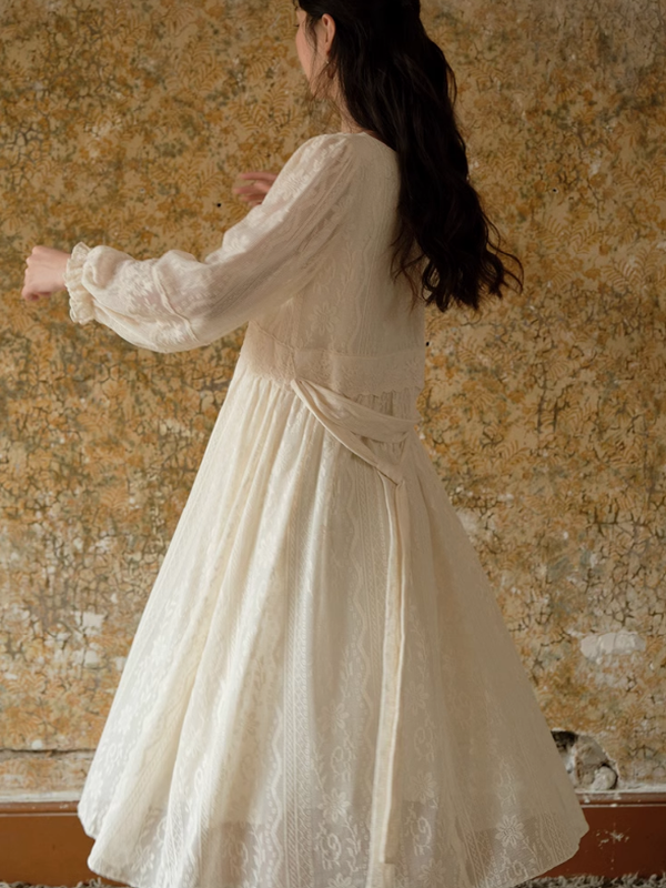 Graceful Beige Lace Enchantment Dress