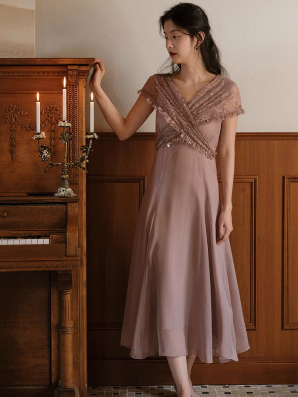 Whimsical Vintage Lace A-Line Dress