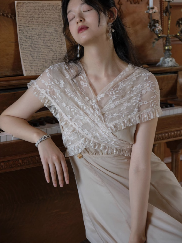 Whimsical Vintage Lace A-Line Dress
