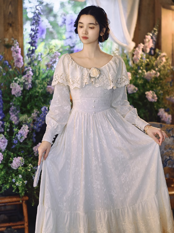 casual elegant dress code for dinner Ivory Garden Elegance Dress Creamy White(Pre-Sale 15days) / XL