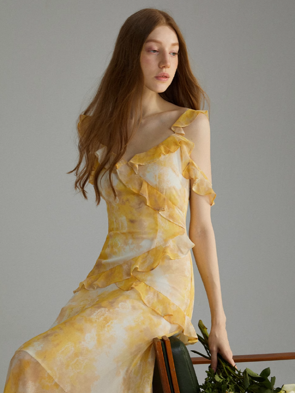 Sunshine Blossom Frill Dress Yellow / S