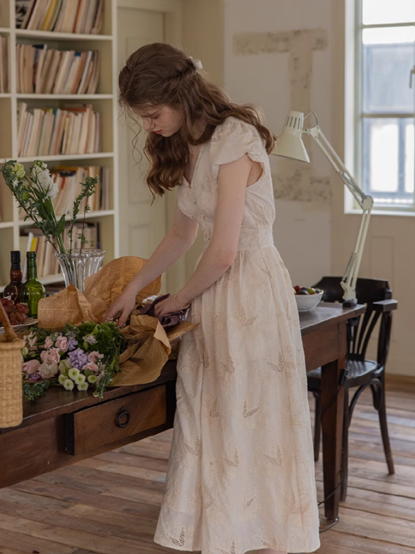Blooming Serenity White Embroidery Dress