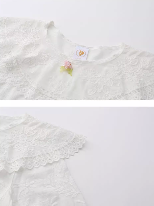 Round Collar Garden Embroidered Blouse