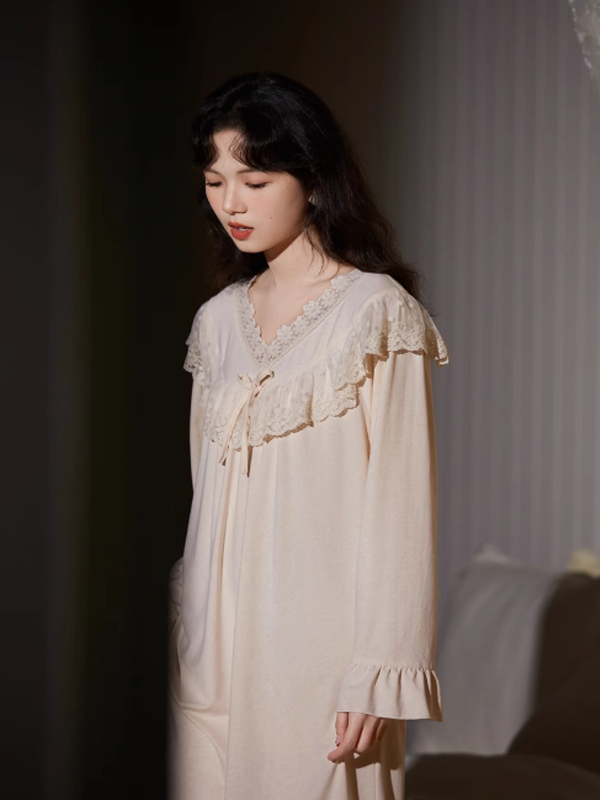 Beige Elegance Lace Nightgown