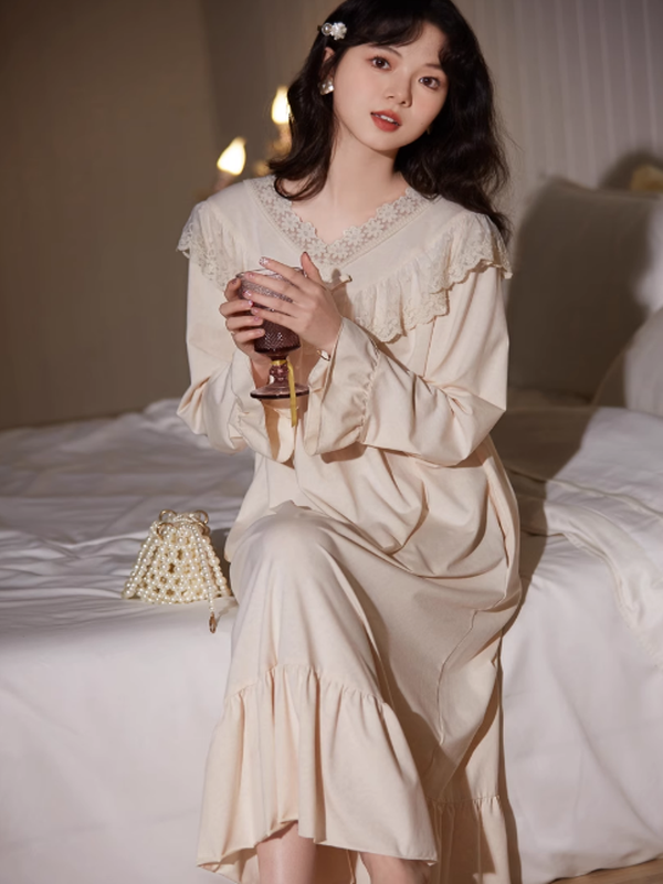 Beige Elegance Lace Nightgown