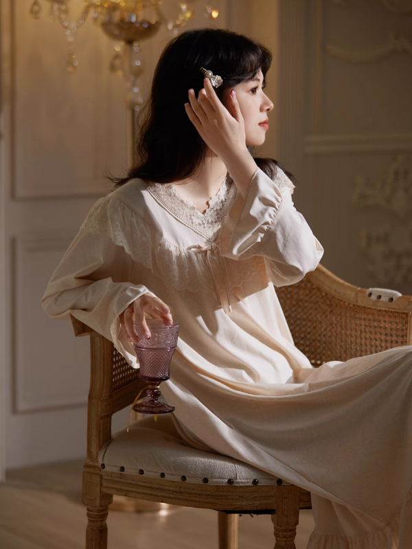 Beige Elegance Lace Nightgown