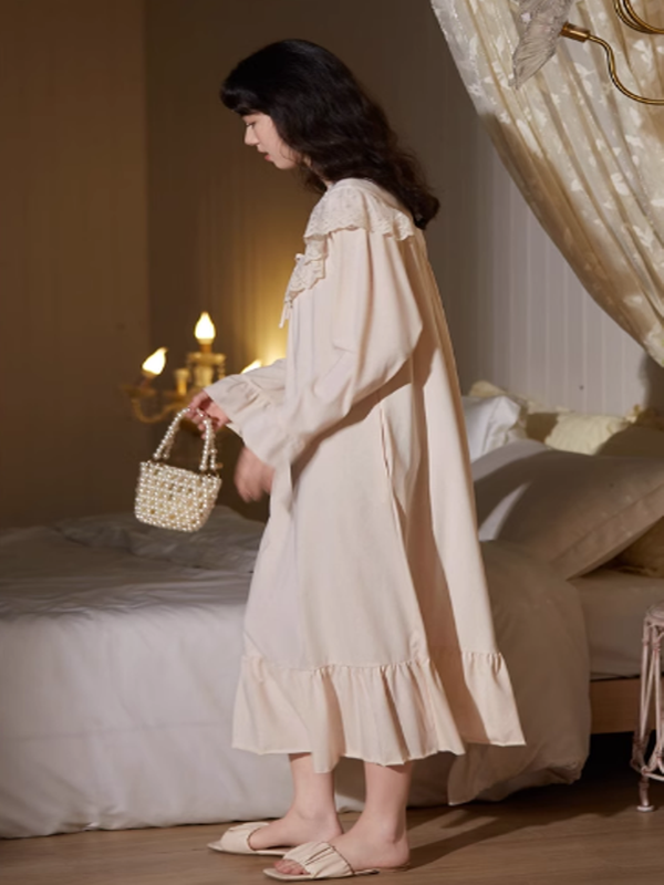 Beige Elegance Lace Nightgown