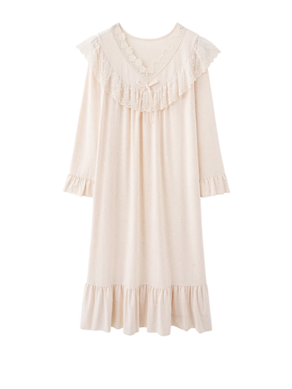 Beige Elegance Lace Nightgown