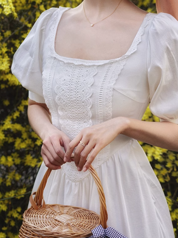 Vintage Lace Elegance White Dress
