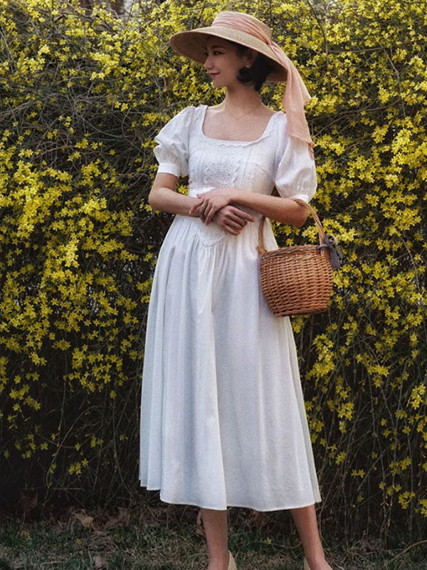 Vintage Lace Elegance White Dress