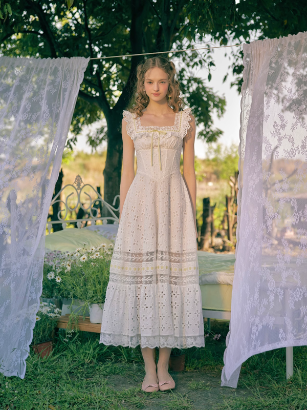 Lime Ribbon Fantasy White Dress