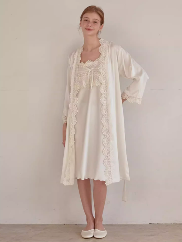 Ivory Elegance Lace Nightgown Set